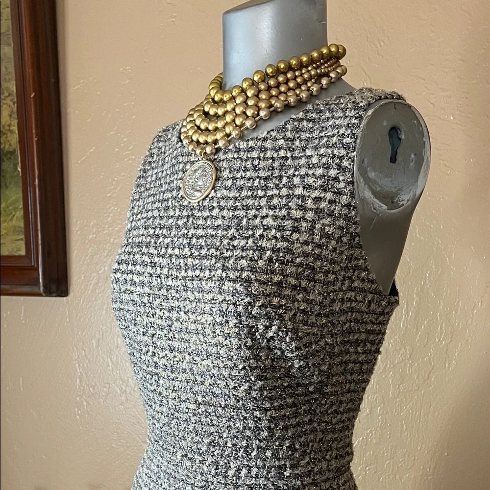 J. Crew Collection Gold Tweed Midi Pencil Dress.  Sz 6 - Picture 4 of 7
